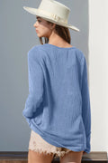 Double Take Full Size Notched Thumbhole Long Sleeve T-Shirt - Desert Sunday