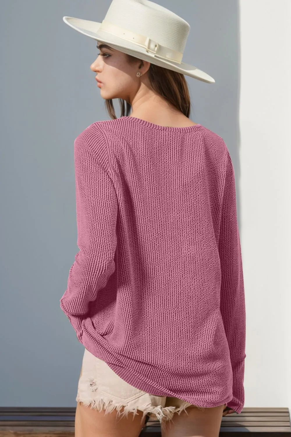 Double Take Full Size Notched Thumbhole Long Sleeve T-Shirt - Desert Sunday