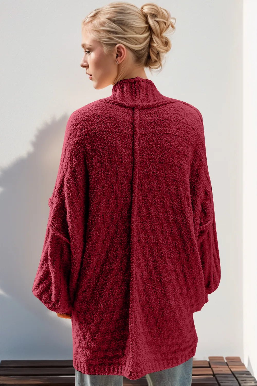 Double Take Full Size Open Front Long Sleeve Cardigan - Desert Sunday