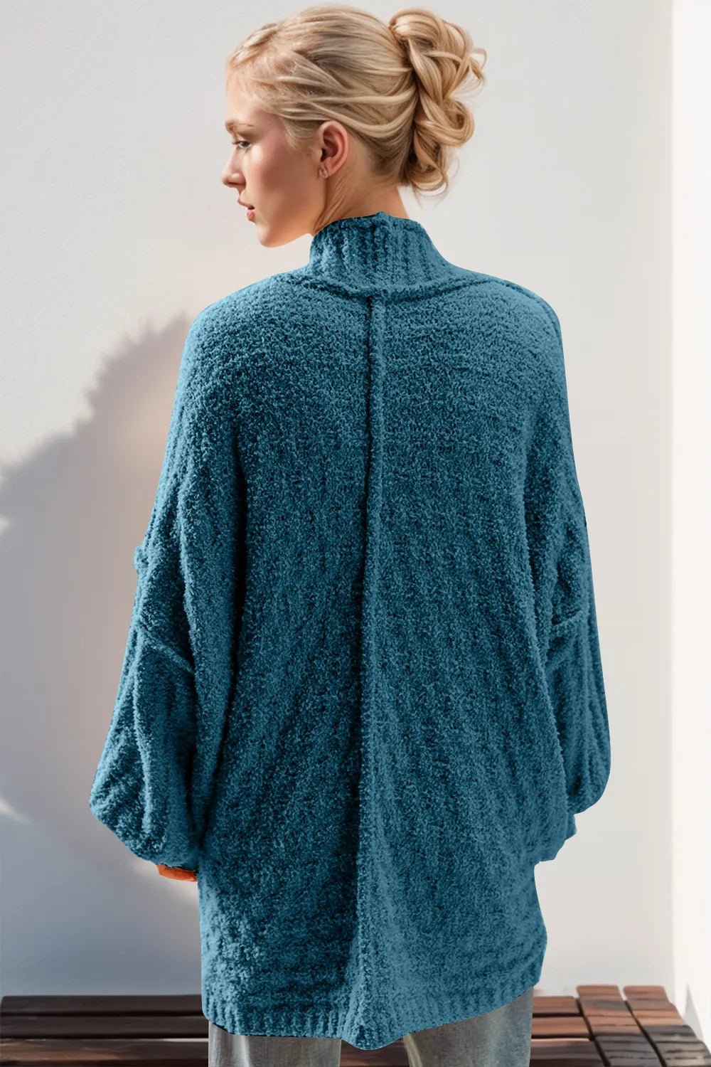Double Take Full Size Open Front Long Sleeve Cardigan - Desert Sunday