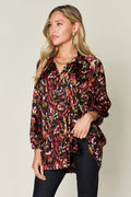 Double Take Full Size Printed Button Up Long Sleeve Shirt - Desert Sunday