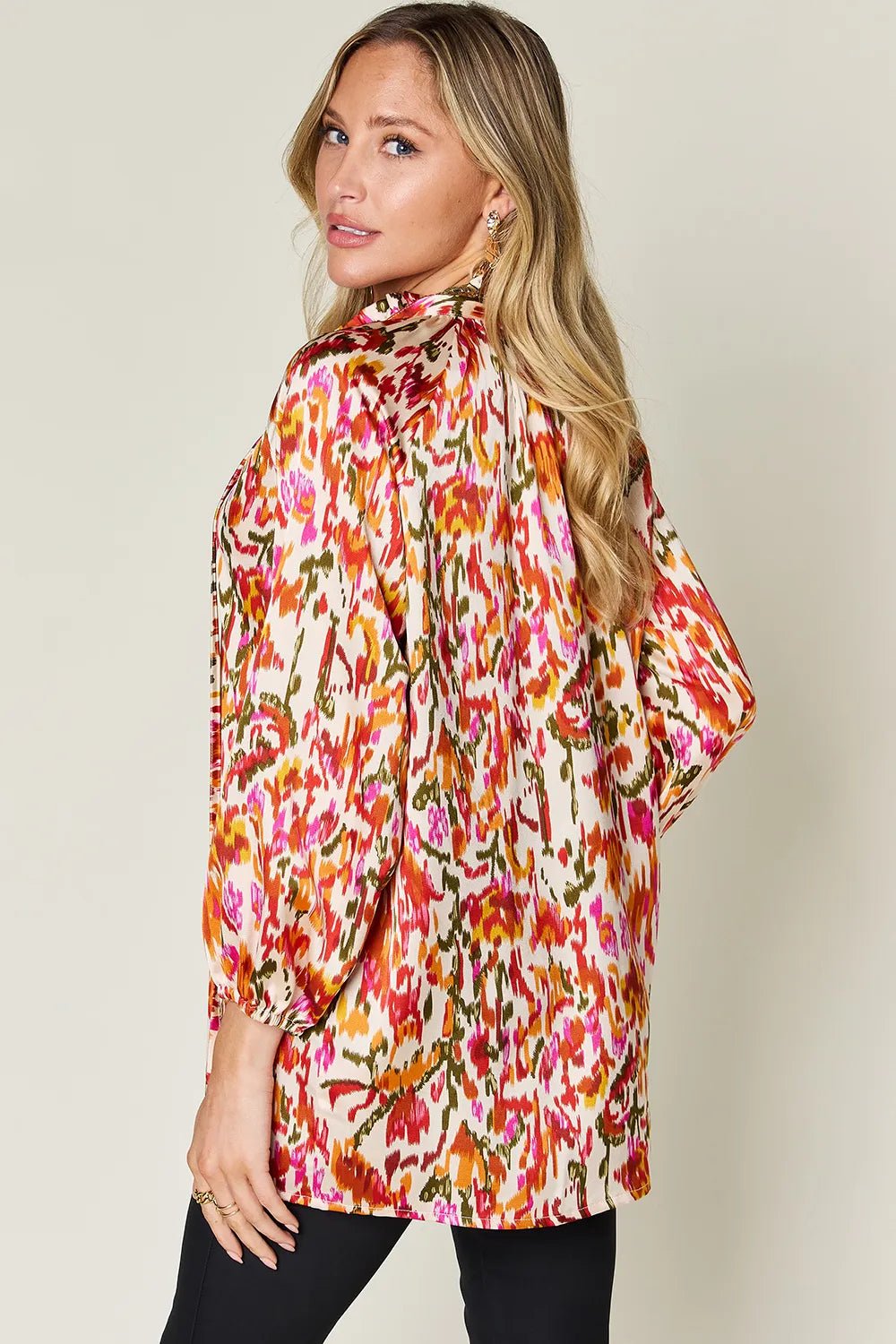 Double Take Full Size Printed Button Up Long Sleeve Shirt - Desert Sunday