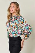 Double Take Full Size Printed Button Up Long Sleeve Shirt - Desert Sunday