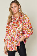 Double Take Full Size Printed Button Up Long Sleeve Shirt - Desert Sunday