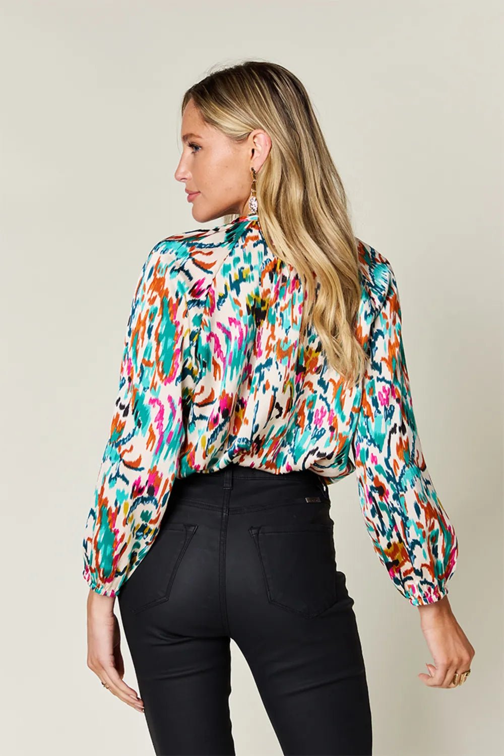 Double Take Full Size Printed Button Up Long Sleeve Shirt - Desert Sunday