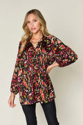 Double Take Full Size Printed Button Up Long Sleeve Shirt - Desert Sunday