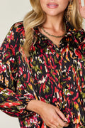 Double Take Full Size Printed Button Up Long Sleeve Shirt - Desert Sunday