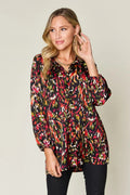 Double Take Full Size Printed Button Up Long Sleeve Shirt - Desert Sunday