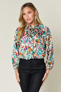 Double Take Full Size Printed Button Up Long Sleeve Shirt - Desert Sunday