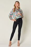 Double Take Full Size Printed Button Up Long Sleeve Shirt - Desert Sunday