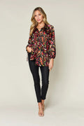 Double Take Full Size Printed Button Up Long Sleeve Shirt - Desert Sunday