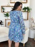 Double Take Full Size Printed Drawstring Waist Long Sleeve Dress - Desert Sunday