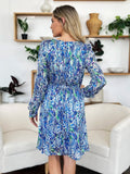 Double Take Full Size Printed Drawstring Waist Long Sleeve Dress - Desert Sunday
