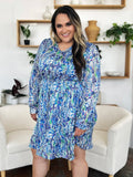 Double Take Full Size Printed Drawstring Waist Long Sleeve Dress - Desert Sunday