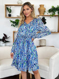 Double Take Full Size Printed Drawstring Waist Long Sleeve Dress - Desert Sunday