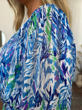 Double Take Full Size Printed Drawstring Waist Long Sleeve Dress - Desert Sunday