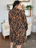 Double Take Full Size Printed Ruffle Hem Long Sleeve Dress - Desert Sunday