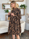 Double Take Full Size Printed Ruffle Hem Long Sleeve Dress - Desert Sunday