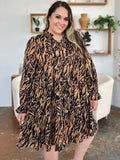 Double Take Full Size Printed Ruffle Hem Long Sleeve Dress - Desert Sunday