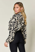 Double Take Full Size Printed Ruffle Trim Balloon Sleeve Shirt - Desert Sunday