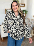 Double Take Full Size Printed Ruffle Trim Balloon Sleeve Shirt - Desert Sunday