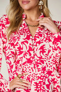 Double Take Full Size Printed Ruffle Trim Balloon Sleeve Shirt - Desert Sunday