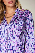 Double Take Full Size Printed Ruffle Trim Balloon Sleeve Shirt - Desert Sunday