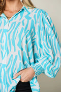 Double Take Full Size Printed Smocked Long Sleeve Blouse Plus Size - Desert Sunday