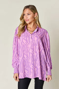 Double Take Full Size Printed Smocked Long Sleeve Blouse Plus Size - Desert Sunday