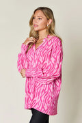 Double Take Full Size Printed Smocked Long Sleeve Blouse Plus Size - Desert Sunday