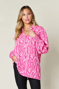 Double Take Full Size Printed Smocked Long Sleeve Blouse Plus Size - Desert Sunday