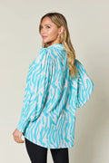Double Take Full Size Printed Smocked Long Sleeve Blouse Plus Size - Desert Sunday