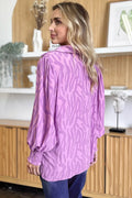 Double Take Full Size Printed Smocked Long Sleeve Blouse Plus Size - Desert Sunday