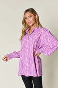 Double Take Full Size Printed Smocked Long Sleeve Blouse Plus Size - Desert Sunday