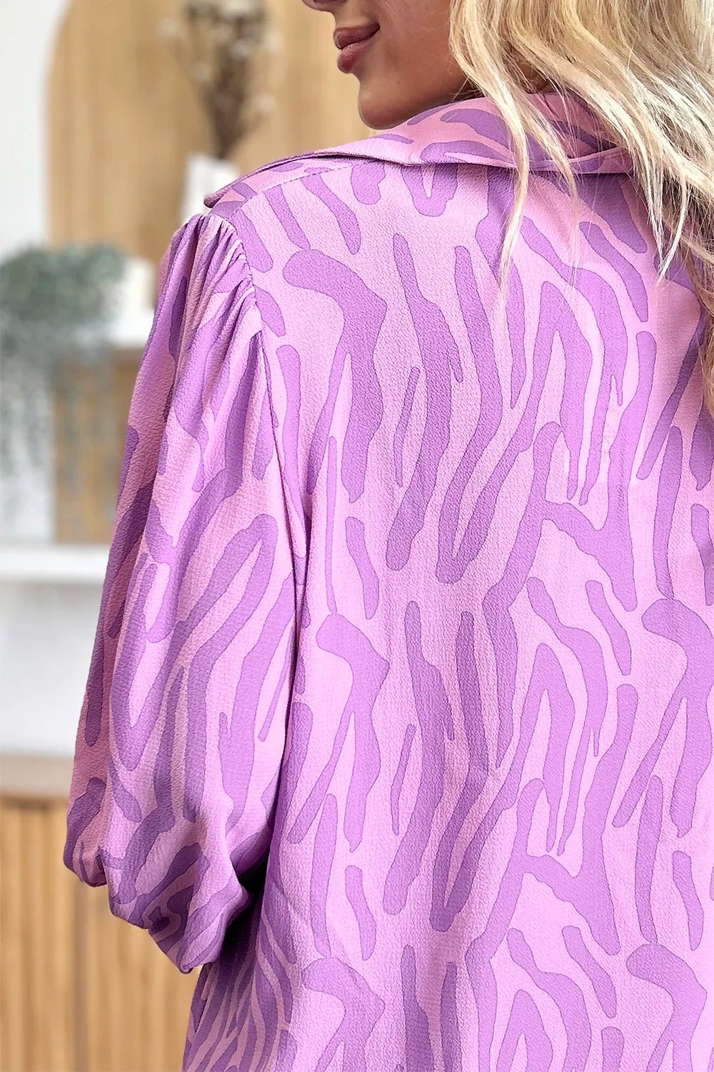 Double Take Full Size Printed Smocked Long Sleeve Blouse Plus Size - Desert Sunday