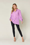 Double Take Full Size Printed Smocked Long Sleeve Blouse Plus Size - Desert Sunday