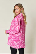 Double Take Full Size Printed Smocked Long Sleeve Blouse Plus Size - Desert Sunday