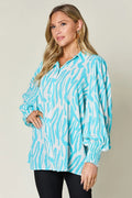 Double Take Full Size Printed Smocked Long Sleeve Blouse Plus Size - Desert Sunday