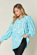 Double Take Full Size Printed Smocked Long Sleeve Blouse Plus Size - Desert Sunday