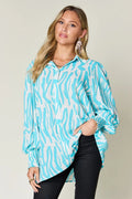 Double Take Full Size Printed Smocked Long Sleeve Blouse Plus Size - Desert Sunday