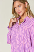 Double Take Full Size Printed Smocked Long Sleeve Blouse Plus Size - Desert Sunday
