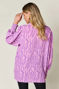 Double Take Full Size Printed Smocked Long Sleeve Blouse Plus Size - Desert Sunday