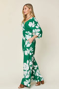 Double Take Full Size Printed Tie Back Wide Leg Jumpsuit - Desert Sunday