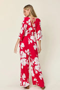 Double Take Full Size Printed Tie Back Wide Leg Jumpsuit - Desert Sunday