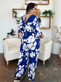 Double Take Full Size Printed Tie Back Wide Leg Jumpsuit - Desert Sunday