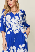 Double Take Full Size Printed Tie Back Wide Leg Jumpsuit - Desert Sunday