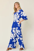 Double Take Full Size Printed Tie Back Wide Leg Jumpsuit - Desert Sunday