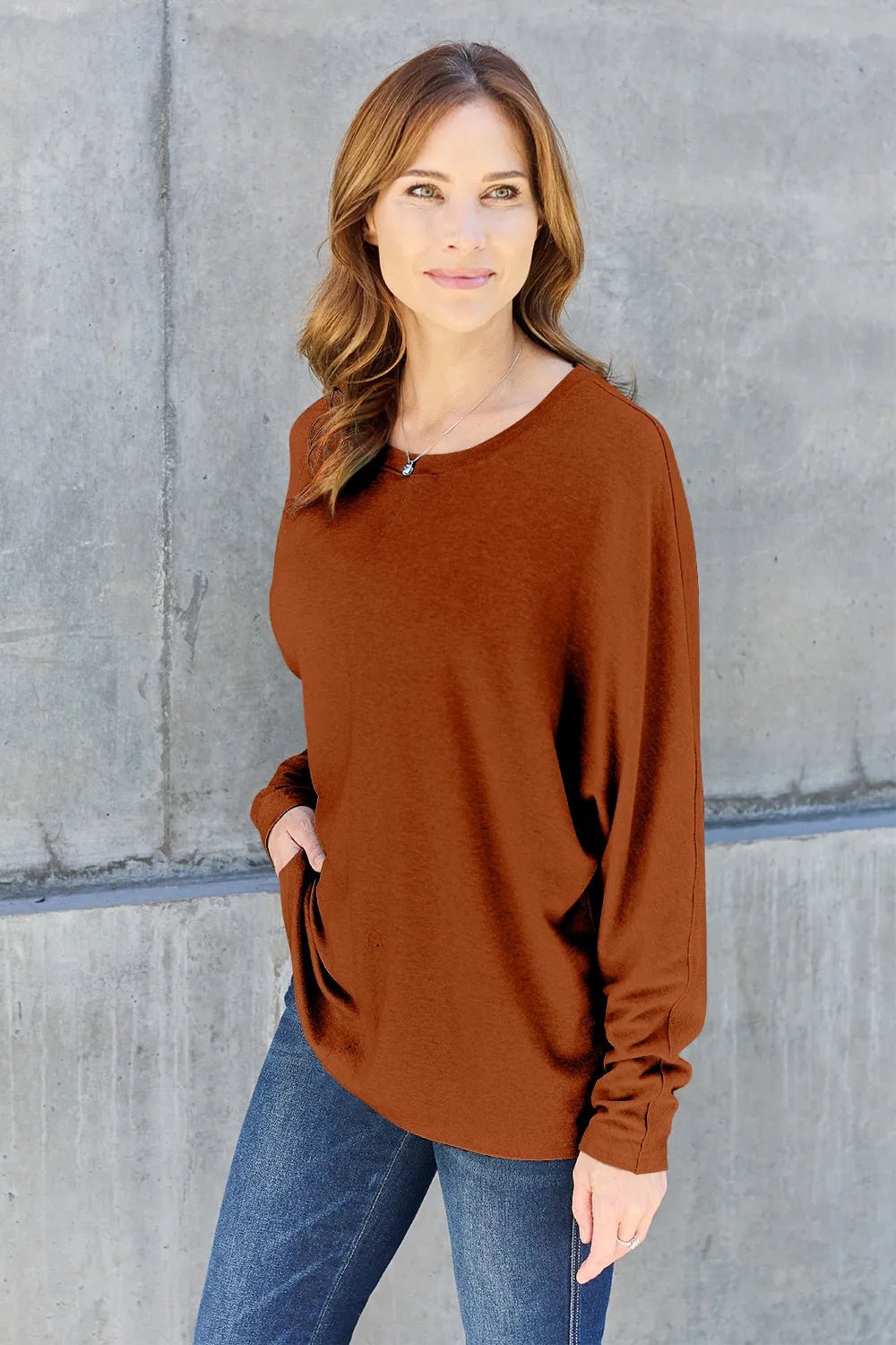 Double Take Full Size Round Neck Long Sleeve T-Shirt - Desert Sunday