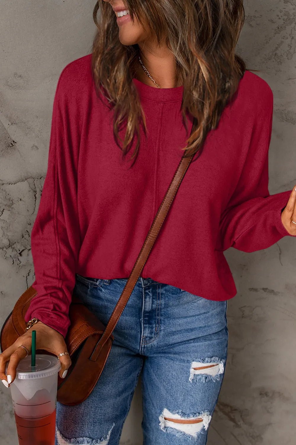 Double Take Full Size Round Neck Long Sleeve T-Shirt - Desert Sunday