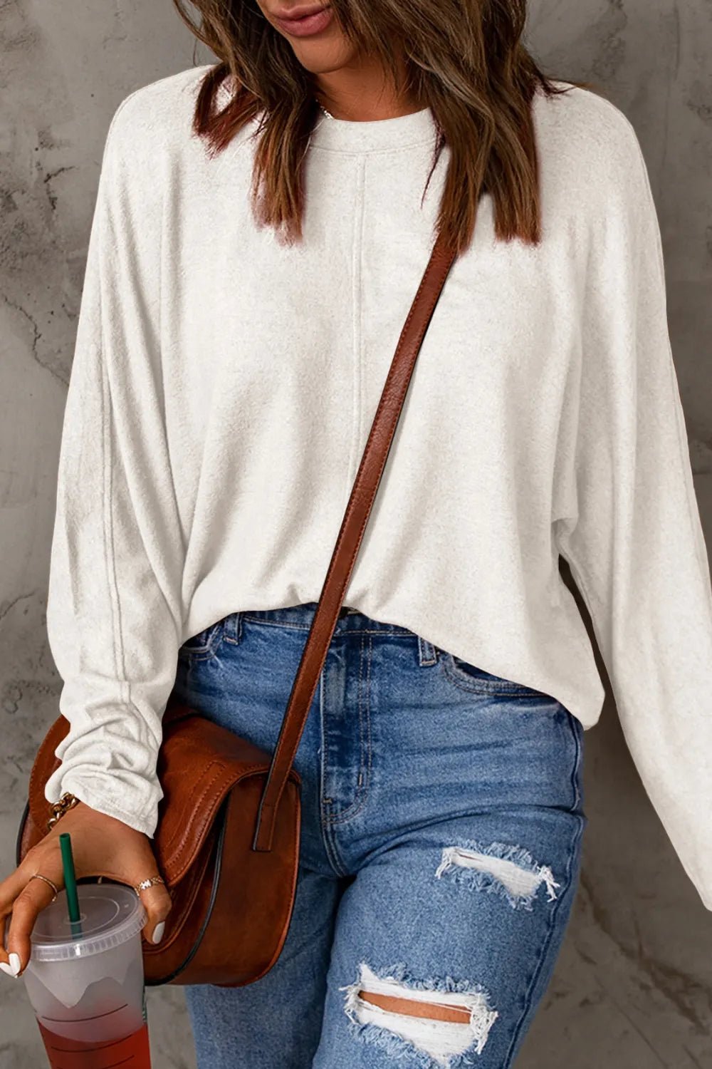 Double Take Full Size Round Neck Long Sleeve T-Shirt - Desert Sunday